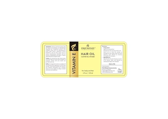 First Botany Vitamin E Castor Oil Encourages Hair Growth, Scalp & Hair Strengthening Serum, Nourishing Treatment for Split Ends, Dry Scalp, Safe for All Hair Types, 4 fl oz