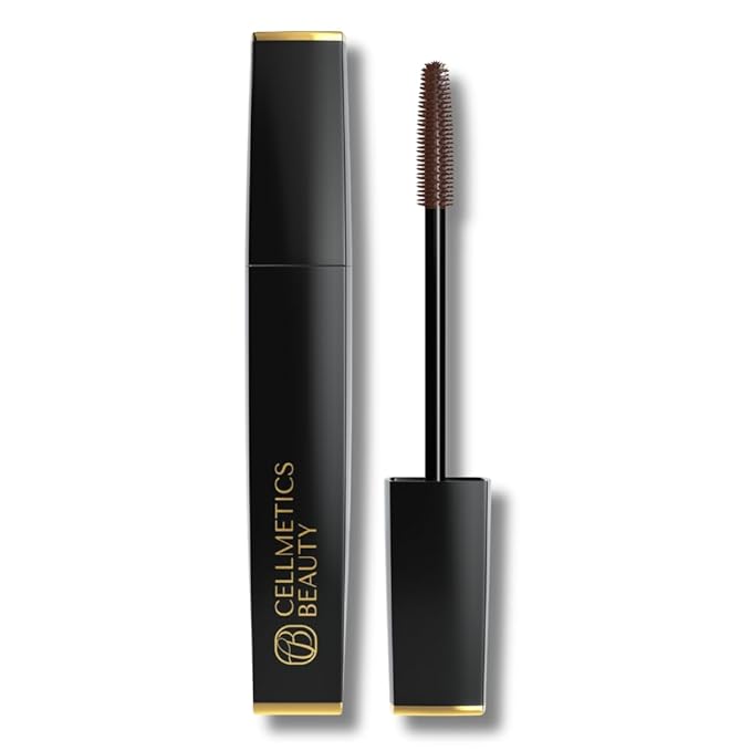 Cellmetics Mascara for Older Women 60 Plus, Volumizing & Lengthening Tubing Mascara with Lash Growth Effect, Hypoallergenic, Smudge-Free and Gentle for Sensitive Eyes (Brown)