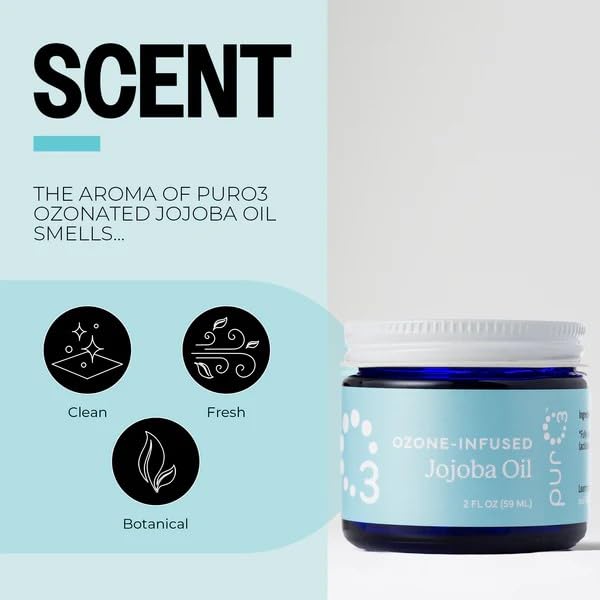 PurO3 Ozonated Jojoba Oil – Pure, Natural, Organic Skincare for Face & Body – Oxygenated Healing Lotion, Moisturizer & Beauty Cream in a Glass Jar – O3 Therapy Salve, 2 oz