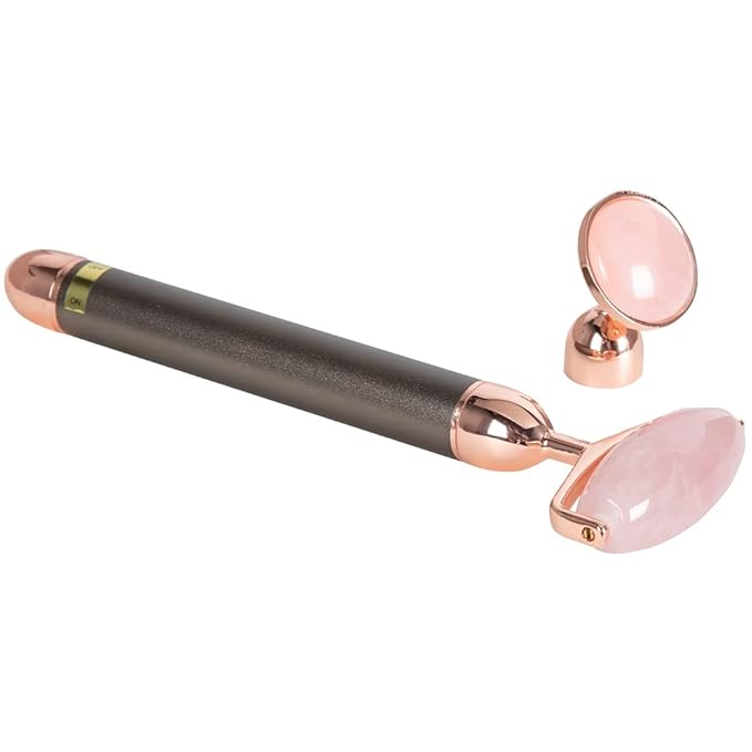 ForPro Professional Collection Electric Face Roller & Eye Massager, 2 in 1 Vibrating Skin Care Tool, Rose Quartz