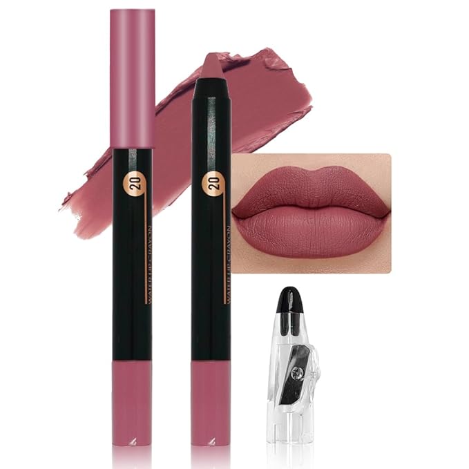 Mauve Crayon Matte Lipstick Lip Liner Pencil, Moisture Smooth Lipstick Pencil, With pencil sharpener Sharpenable Lip Pencil, Ultimate Lip Crayon for Women Smudgeproof Waterproof 20#