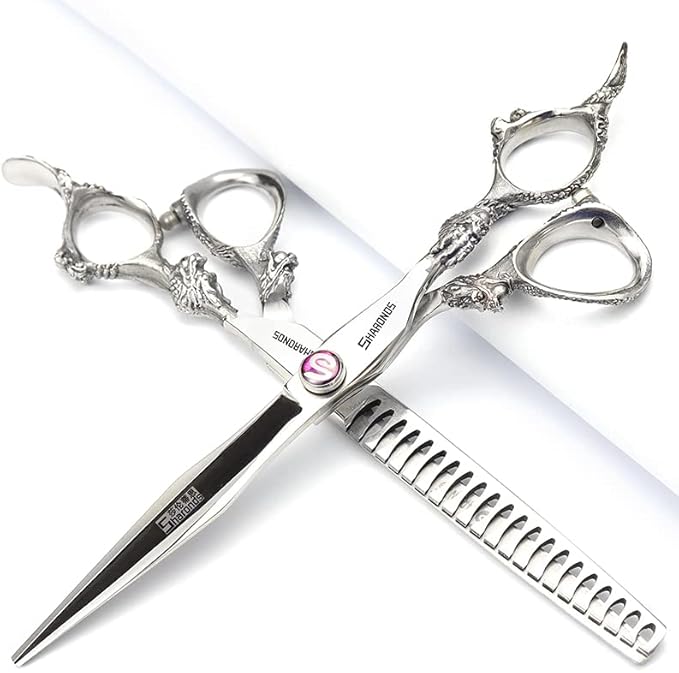 5.5/6 /7 Inch Purple Dragon Knight Professional Japanese Hair Scissors Barber Scissors Set (7 inch 2pc-A)