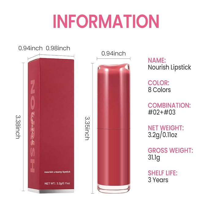 2Pcs Honey Lipstick Tinted Lip Balm Set - Matte Tint Cream Lipsticks for All Skin Tones,Hydrating Lip Stain,Can be Buildable Nourishing Moisturizing Suitable for Women to Every Day Makeup 02&03