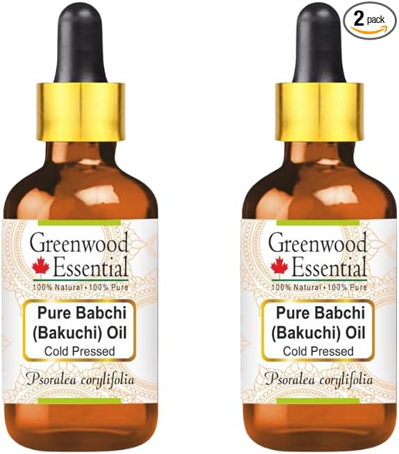 Greenwood Essential Pure Babchi (Bakuchi) Oil (Psoralea corylifolia) with Two Glass Droppers Cold Pressed (Pack of Two) 30ml X 2 (2 oz)