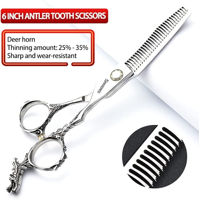 Sharonds 6/7 inch Professional Hair Cutting Scissors Set Hair Cutting Scissors Thinning Teeth Shears Set,Sliver Scissors,Barber,Salon,Hairdressing Scissors Kit,Japanese 440C Scissors (6-inch 4pc-A)