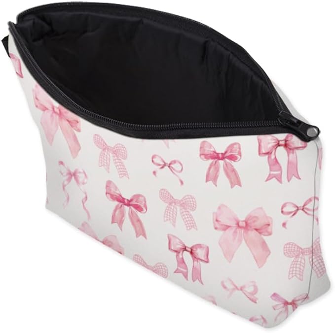 Small Makeup Bag Cosmetic Bag for Women, Pretty Design Organizer Case with Zipper Closure, Lightweight and Water-Resistant Make Up Bag - 8.65"x 5.35" x 7.08"（Bowknot）