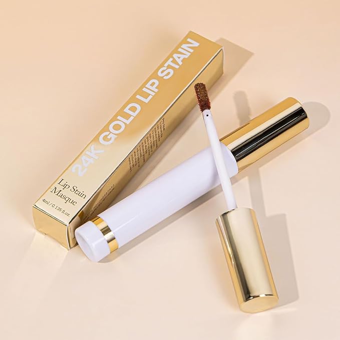 All Day Lip Stain Peel Off Gold Liquid Lip Gloss Tattoo, Light Brown Matte Finish Peel Off Lip Stain Masque, Long Lasting Waterproof Lip Tint, Transfer-proof for All Skin Types 01#