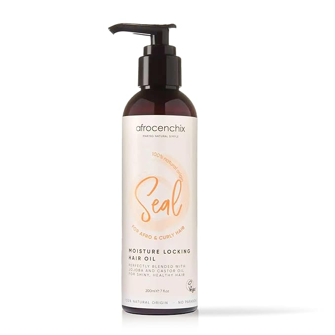 Afrocenchix Seal - Jojoba Oil for Afro and Curly Hair - Moisture Locking Pure and Natural Joba and Castor Oils for Shine, Growth, and Thicker Healthier Hair - Organic Vegan Formula - 200ml (7oz)