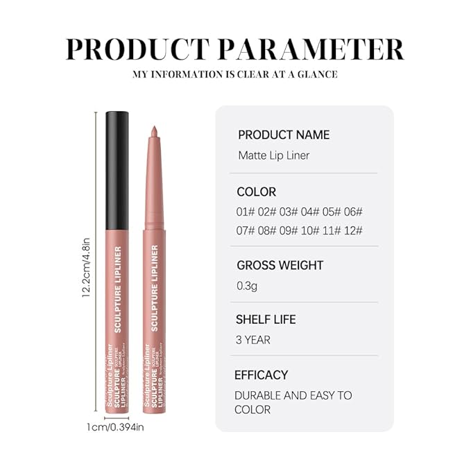 12 Colors Matte Lip Liner Pencil – Long Lasting Waterproof Lip Liner, Smudge Proof Transfer Proof Lip Pencil, High Pigment Lip Makeup for Defining & Filling Lips (09#, 1PCS)