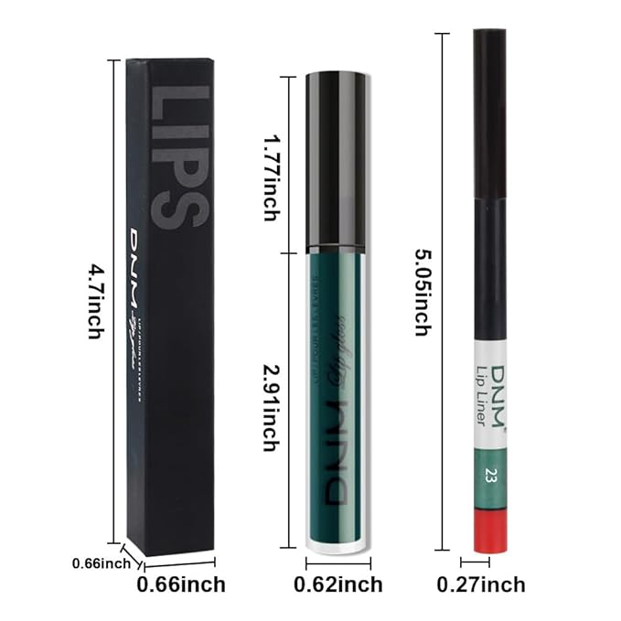 evpct 2Pcs Matte Dark Green Lipstick and Lip Liner Gloss Makeup Set matt Matte Liquid Lipstick Long Lasting Set 24H and with Lip Liner 23#