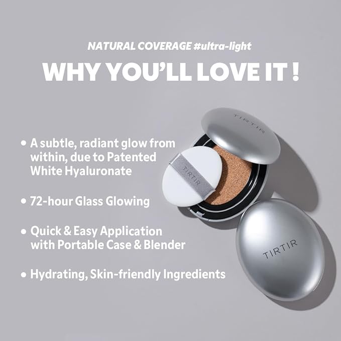 [*Mini Size*] TIRTIR Aura Glow Silver Cushion | Korean Cushion Foundation, (#25N Mocha, 0.15 Fl Oz)