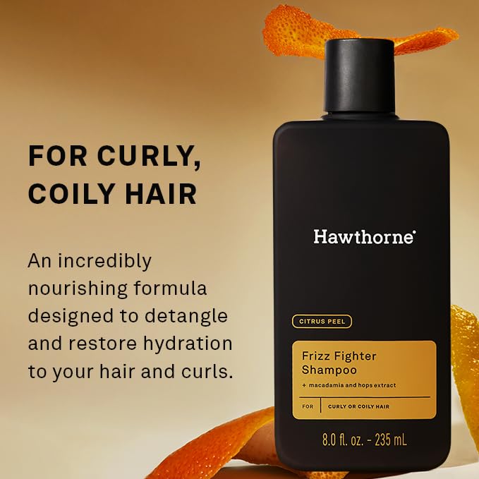 Hawthorne Frizz Fighter Shampoo. Mens Curly Hair Shampoo with Shea Butter and Coconut Oil to Hydrate Hair and Tame Frizz. Sulfate Free, Paraben Free, Mens All Natural Shampoo. 8 Fl. Oz. 2-Pack.