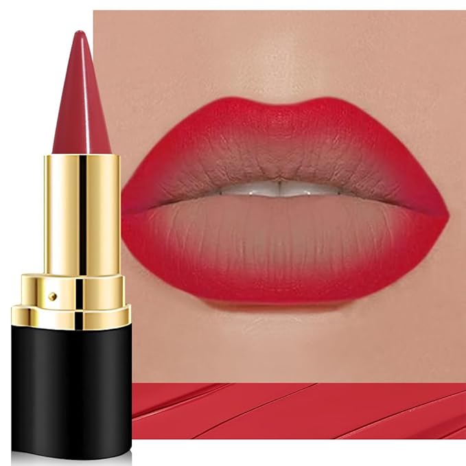 Kaely Ruby Red Gradient Matte Lipstick Lip Liner Pencil for Women, 2in1 Flawless Contour Gradual Ombre Effect Lip Pencil Makeup Waterproof, labiales mate 24 horas originales, 01
