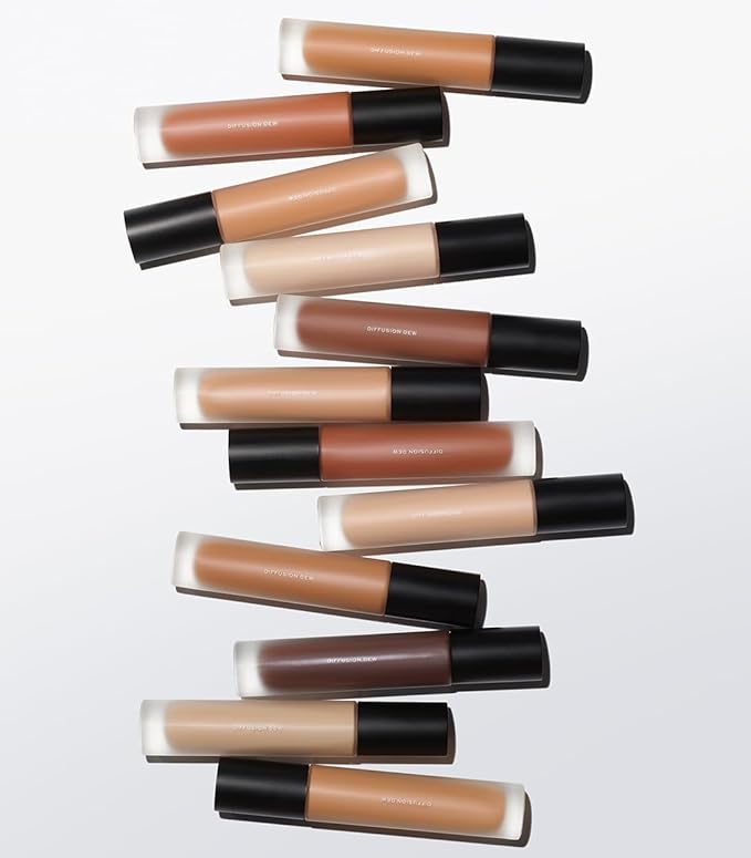 MAKE Beauty Diffusion Dew Skin Tint. Sheer to Medium Coverage Radiant Finish. Blurring, Smoothing, and Brightening for Glowing Complexion. Enhanced with Niacinamide and Adenosine. Bronze 14