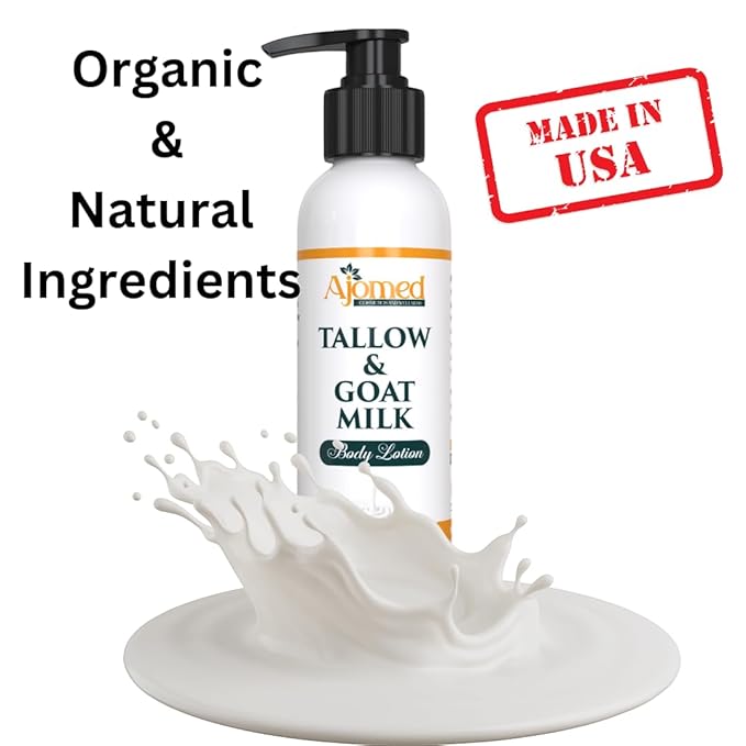 Tallow & Goat Milk Body Lotion for Sensitive Skin, Organic moisturizing Lotion - Soothes Dry skin, Goat Milk face and body Moisturizer - Handmade Tallow for skin cream (8 OZ, Oatmeal & Honey)