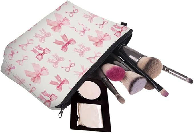 Small Makeup Bag Cosmetic Bag for Women, Pretty Design Organizer Case with Zipper Closure, Lightweight and Water-Resistant Make Up Bag - 8.65"x 5.35" x 7.08"（Bowknot）