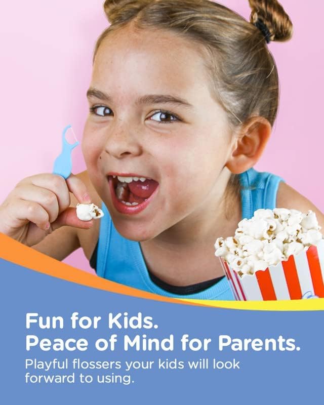 Piico Unflavored Kids Floss - No Fluoride Dual Line Dental Floss Picks - Fun Oral Care in Colorful Floss Sticks Design - Flossers Prevent Tooth Decay & Gum Disease - 300 Playground Zoo & Travel Case