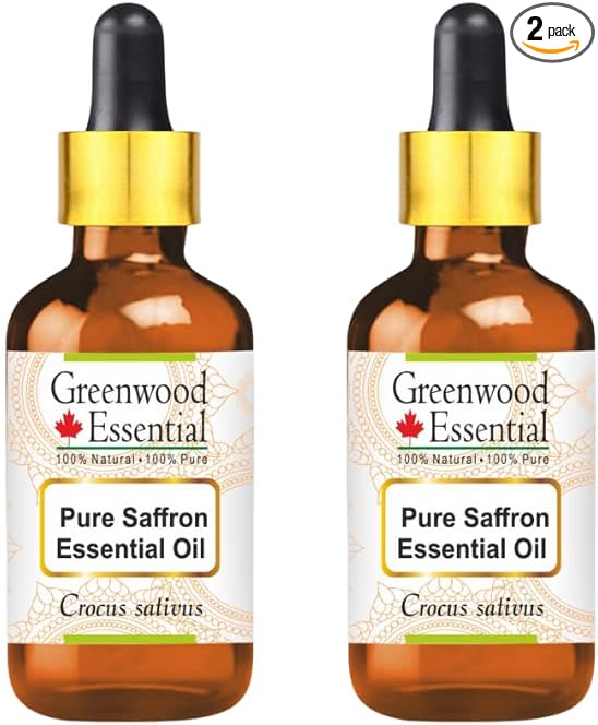 Greenwood Essential Pure Saffron Essential Oil (Crocus sativus) with Two Glass Droppers Steam Distilled (Pack of Two) 5ml X 2 (0.33 oz)