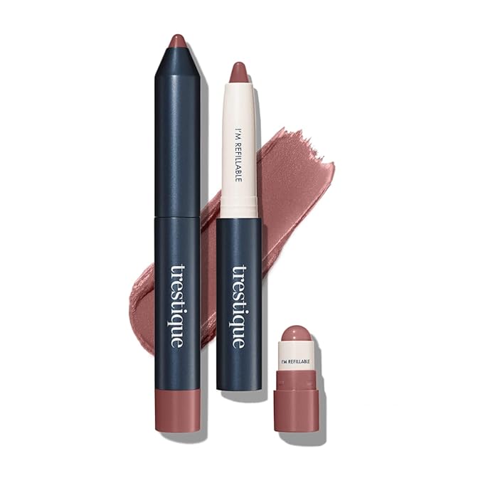 TRE'STIQUE Matte Lip Crayon, Matte Lipstick With Built-in Lip Gloss Balm, 2-in-1 Lip Liner Set With Lip Crayon and Lip Balm, Lipstick and Lip Gloss Kit (Florence Fig Refillable)