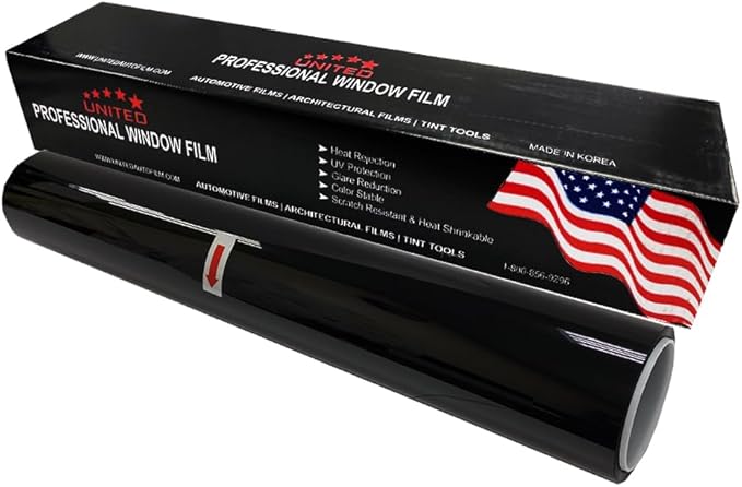 United Window Tint Universal Black 5% VLT 24" in x 100'Ft Standard Dyed 1Ply Film Black Color - Privacy Window Tint for Car, Home, Blocks UV/IR Rays, Reduce Heat & Glare - Adhesive Window Film