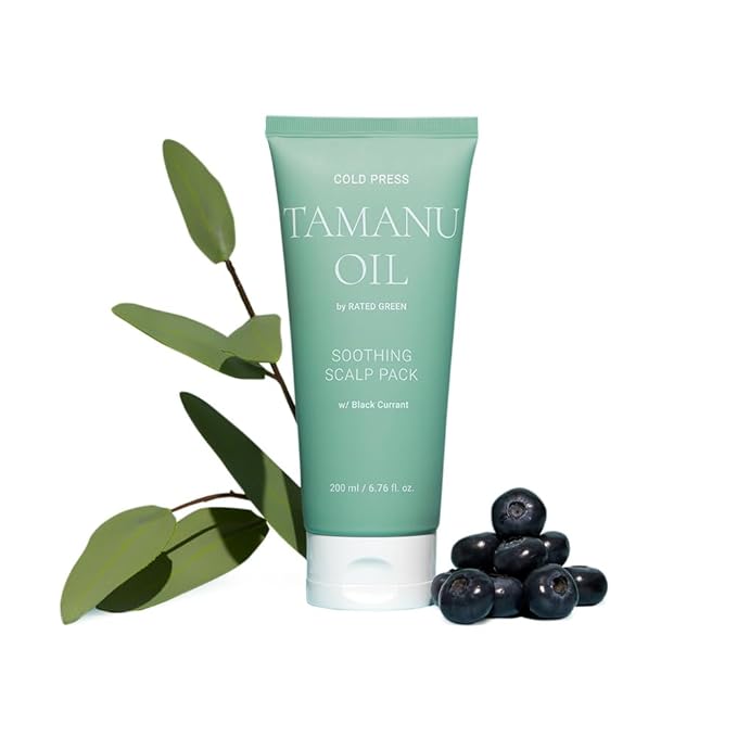 RATED GREEN Tamanu Oil Soothing Scalp Pack | Organic Cold Pressed Black Currant | Deep Relief for Irritated & Sensitive Scalp | Silicone-Free, Korean Hair Care | 6.76 Fl. Oz