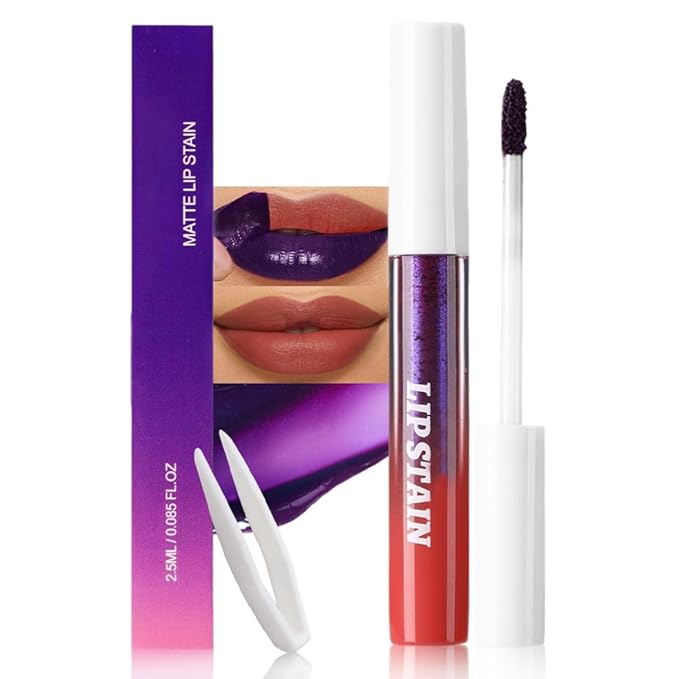 evpct Nude Brown Peel Off Lip Stain Tints with Tweezer, Matte Liquid Lipstick Lip Stain Long Lasting Waterproof for Women, Non-stick Cup Lipstick Peel Off High Pigmented Smudge-proof Easy to Apply, 04