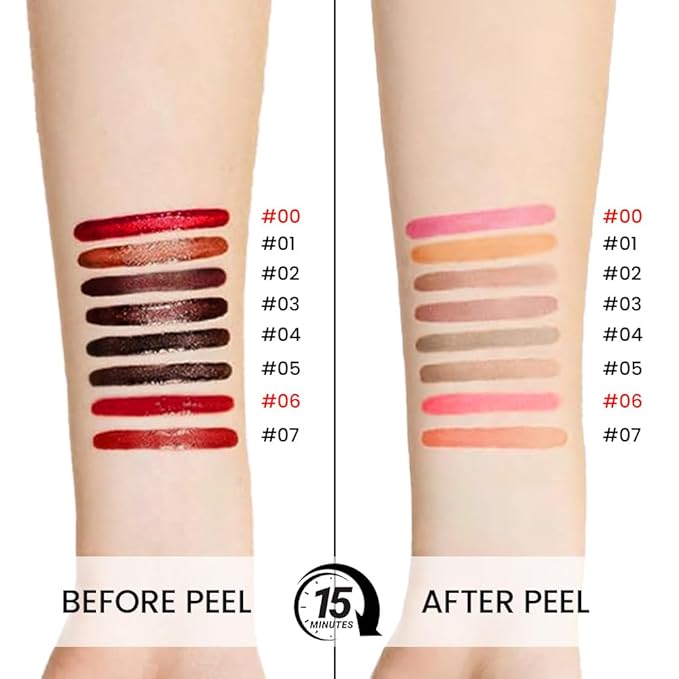 2Pcs Matte Liquid Lip Stain Peel Off Lip liner Tattoo, Matte Peel Off Lip Stain, Long Lasting Waterproof Lipstick Lip Gloss Stain, Transfer-proof for All Skin Types (0.24 fl oz-00#+06#)