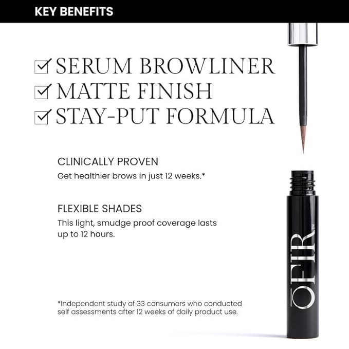 OFIR Brow Tonic Serum Browliner | Smudge-Proof Matte Finish | Hybrid Makeup & Skincare with Hyaluronic Acid & Plant Extracts | Strengthening | Cruelty-Free Brow Serum| Pepper - Cool Black, 0.057 Oz