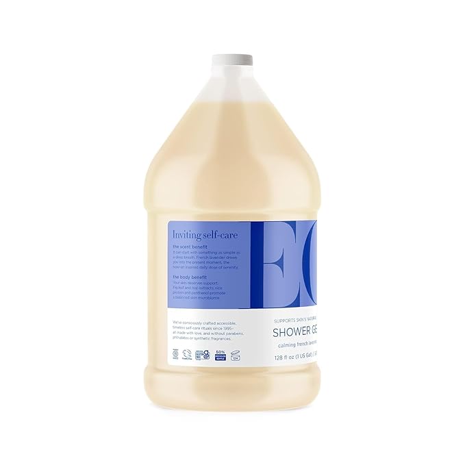 EO Shower Gel Body Wash Refill, 1 Gallon, French Lavender, Organic Plant-Based Skin Conditioning Cleanser with Pure Essentials Oils