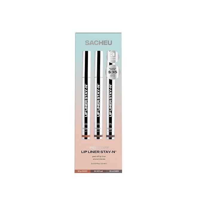 Sacheu Lip Liner STAY-N Peel Off Lip Stain — Long Lasting Matte Lip Tattoo Transfer Proof Lipstain Infused with Hyaluronic Acid & Vitamin E for All Skin Types — Vegan & Cruelty-Free, Deep Bundle