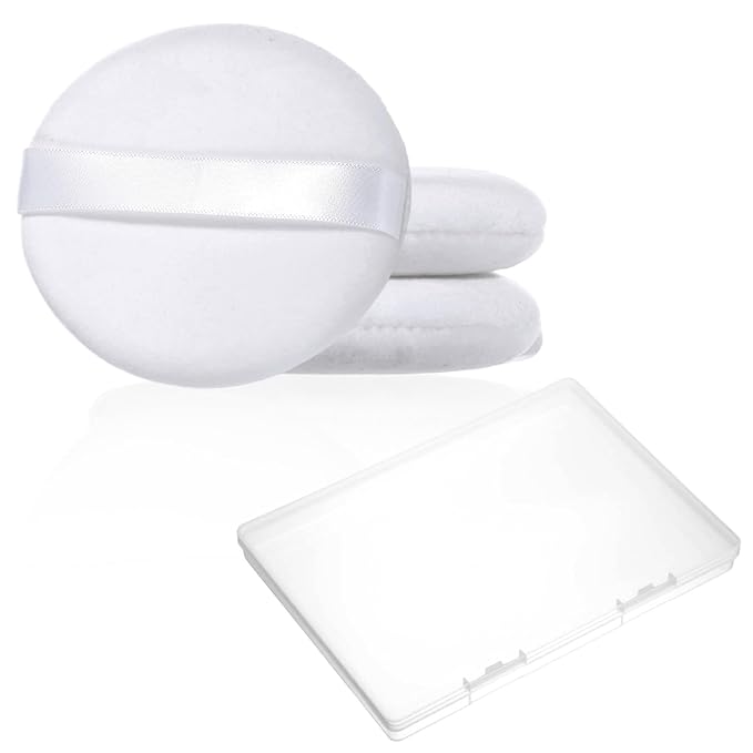 3 Pack Loose Powder Puff, 4.13 Inch White Large Body Powder Puff, Portable Soft Cotton Powders Puffs, Travel Dusting Round Ductile Puffs with Clear Box for Women Body Face