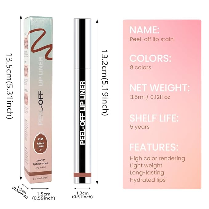 Matte Lip Gloss Stain-Peel Off Lip Liner Tattoo, Brown Lip Tint，Long Lasting Peel Off Lip Stain, Waterproof Transfer-proof Lip Mask Lip Liner Peel Off Lip Gloss,Stayn Lip Makeup. #02