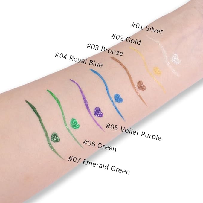 evpct 2Pcs Metallic Purple & Green Glitter Glittering Diamond Liquid Eyeliner Eye Makeup Pencil Set, Sparkle Shimmer Colored Eyeliner Pen Waterproof Smudge Proof Long Lasting High Pigmented
