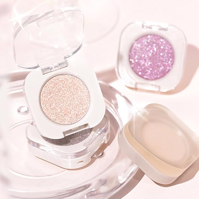 Glitter Shimmer Sparkle Eyeshadow Palette Makeup for Older Women, Glitter Light Brown Shimmer Metallic Holographic Multichrome Cream Iridescent Single Monochrome Eye Shadow Makeup, 10