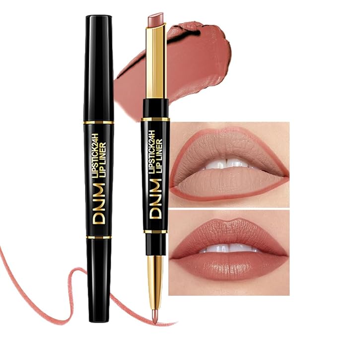 evpct 1Pcs Fairest Nude Velvet Matte Lip Liner and Lipstick Combo Set Kit for Women, Magic 24 Hours Lipstick and Lip Liner Makeup Set Stain Long Lasting Waterproof labial, 47#