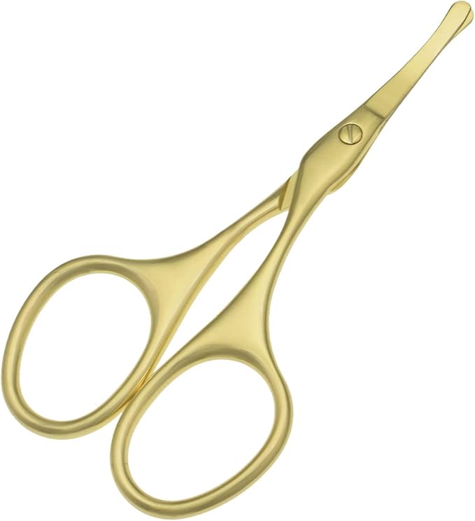 Multicolor Professional Grooming Scissors for Personal Care Facial Hair Removal and Ear Nose Eyebrow Trimming Stainless Steel Fine Straight Tip Scissors 3.9 Inch (Curved Safety Head Gold)