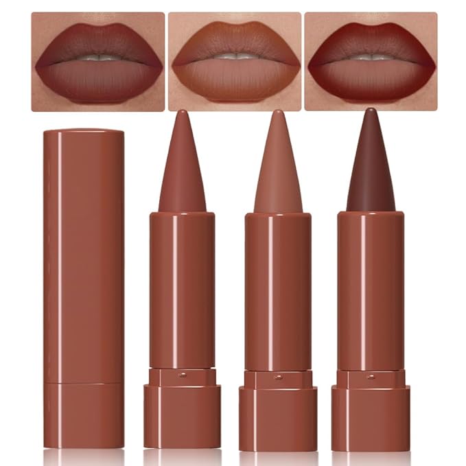 3Pcs Matte Lip Crayon Lip Liner and Lipstick Combo Sets, Gradient Matte Lip Bar Lipstick And Lip Liner Set, Contour Gradual Ombre Effect Lip Pencil For Old Women, Long Lasting Waterproof Smudge Proof