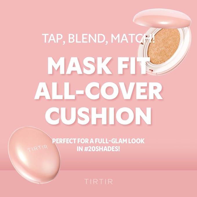 TIRTIR Mask Fit All Cover Pink Cushion Foundation | High coverage, Velvety Matte Finish, Lightweight, Flawless, Corrects Redness, Korean Cushion (#24N Latte, Full Size, 0.63 Fl Oz)
