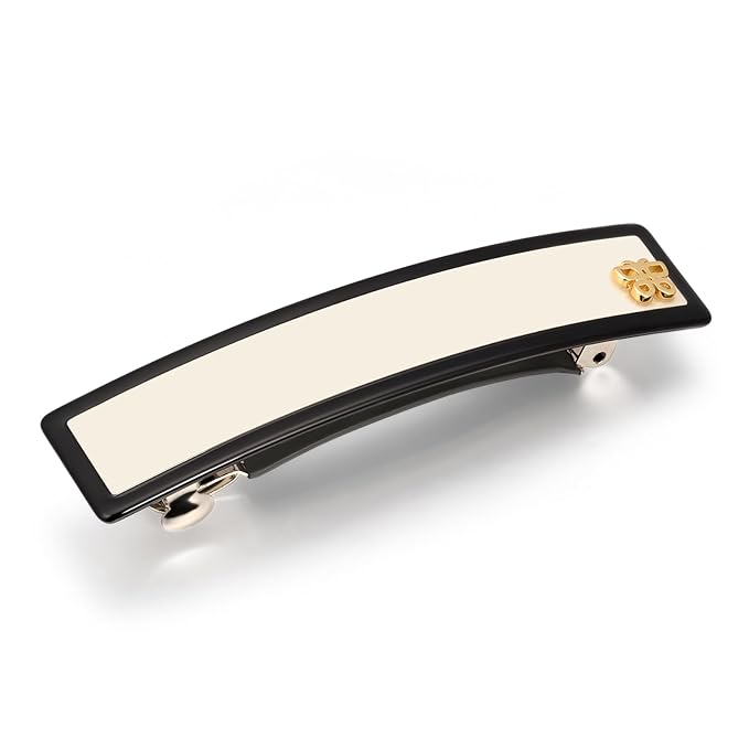 SHE'S FREE STYLE JUST FOR YOU [Chanel-style] Hair Barrettes for Women, Acetate Resin Barettes, Classic Black & White, French Hair Accessories for Thin Hair, Anti-Slip for Half-Hair (Middle,3.5 inch)
