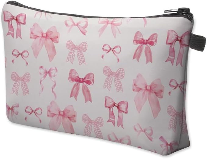 Small Makeup Bag Cosmetic Bag for Women, Pretty Design Organizer Case with Zipper Closure, Lightweight and Water-Resistant Make Up Bag - 8.65"x 5.35" x 7.08"（Bowknot）