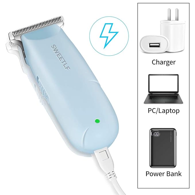 SweetLF Hair Clippers, Silent Cordless Hair Trimmer, Mini Hair Cutting Kit with 3 Guide Combs, USB Rechargeable, Portable, Blue