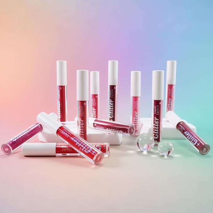 AMY'S DIARY Glitter Liquid Lipstick, Shimmer Metallic Lip Gloss, Long-Lasting Waterproof Lip Color, High Shine Sparkle Makeup,Lip makeup for woman (Rose Gold Shimmer#1)