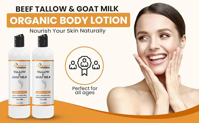 Tallow & Goat Milk Body Lotion for Sensitive Skin, Organic moisturizing Lotion - Soothes Dry skin, Goat Milk face and body Moisturizer - Handmade Tallow for skin cream (8 OZ, Lavender Vanilla)