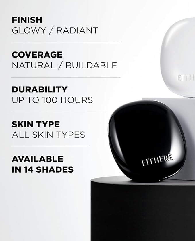 EITHER& Glow Pixel Cushion Foundation, Natural Coverage, Glow Finish – Up to 100 Hours, Moisturizing and Hydrating, Korean Beauty (#22.5P Dawn, 12g)
