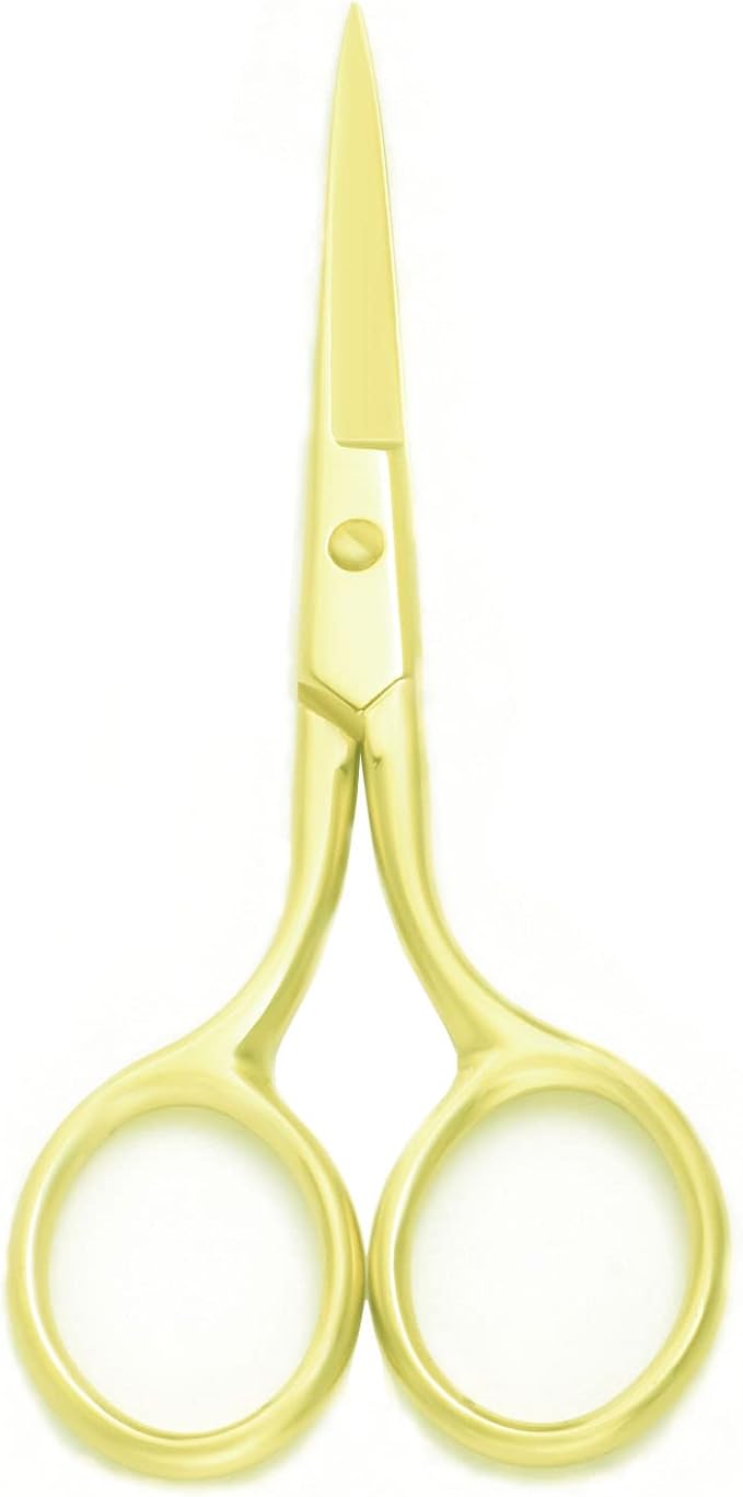 Multicolor Professional Grooming Scissors for Personal Care Facial Hair Removal and Ear Nose Eyebrow Trimming Stainless Steel Fine Straight Tip Scissors 3.9 Inch (Gold)