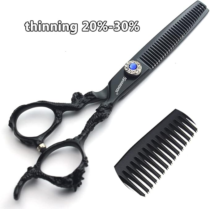 6+7 inch hair stylist barber scissors black plate dragon 440C hairdressing cutting scissors+thinning scissors (5PC)