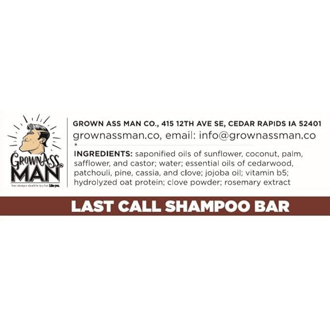 Grown Ass Man Co. - Solid Shampoo Bar Rich Lather 3 in 1: Hair, Beard & Body Wash - Plastic Free & Eco-Friendly, Natural & Organic Clean for All Hair Types, 4oz Bar (Last Call, 6-Pack)