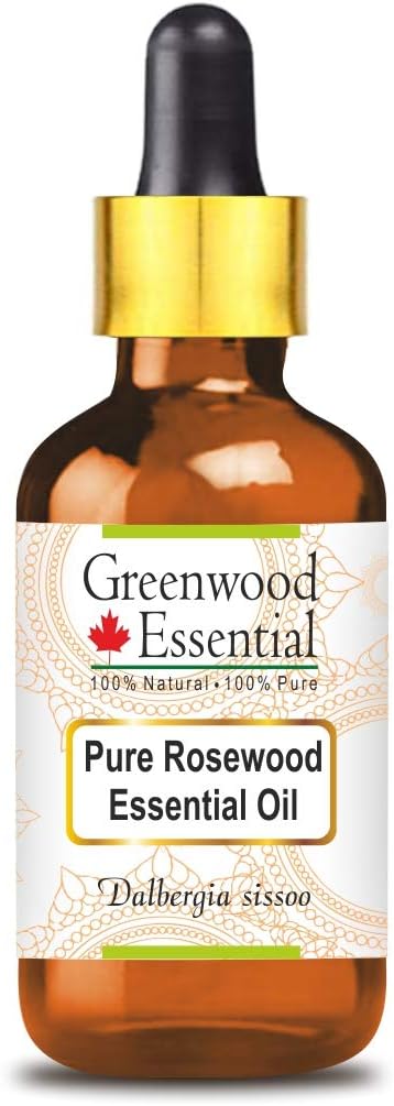 Greenwood Essential Rosewood Essential Oil (Dalbergia Sissoo) with Glass Dropper | Pure | Non-Sticky | Non-Greasy | Lightweight | Men & Women | All Skin Types | Steam Distilled 15ml (0.50 oz)