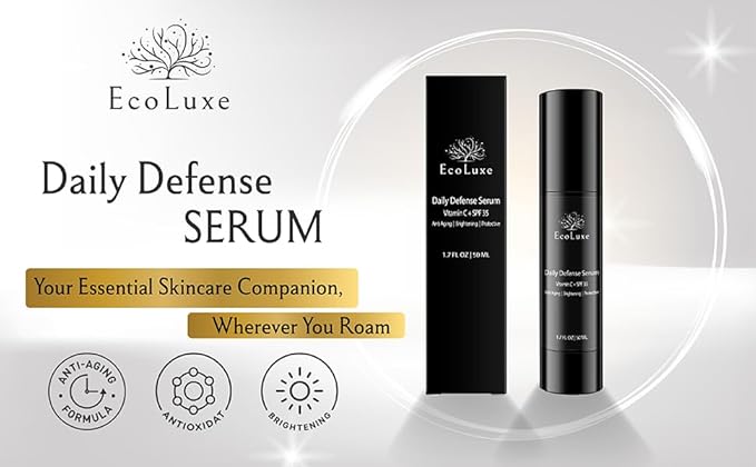 Vitamin C & Propolis Serum with SPF 35 – Daily Defense Brightening & Hydrating Antioxidant Face Serum for Sensitive Skin, Anti-Aging & Sun Protection