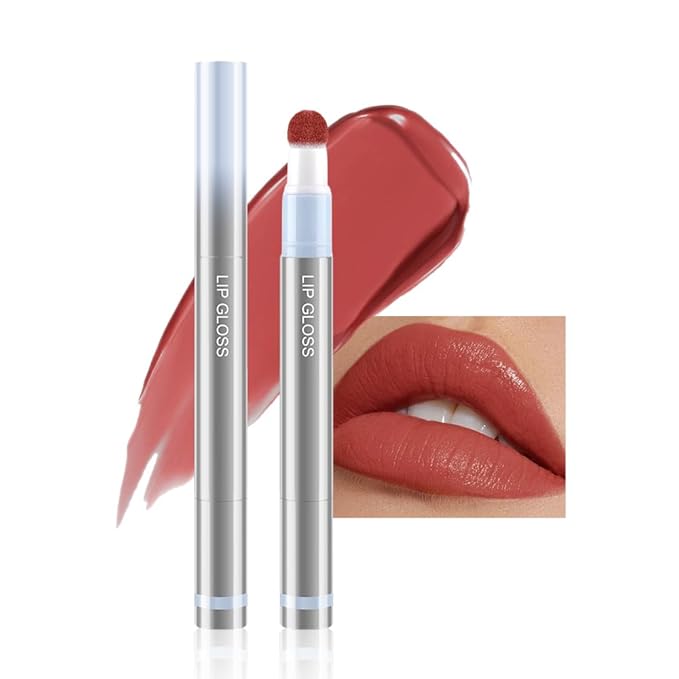 Cushion Lip Gloss Matte Lip Tint – Long-Lasting Lightweight Color, Soft Plush Applicator for Gradient Blurred Lips, Non-Sticky Velvet Finish Hydrating Lip Stain 01#–Warm Nude Rose